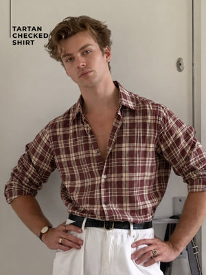 DENNISON Smart Tartan Checked Button-Down Collar Cotton Casual Shirt