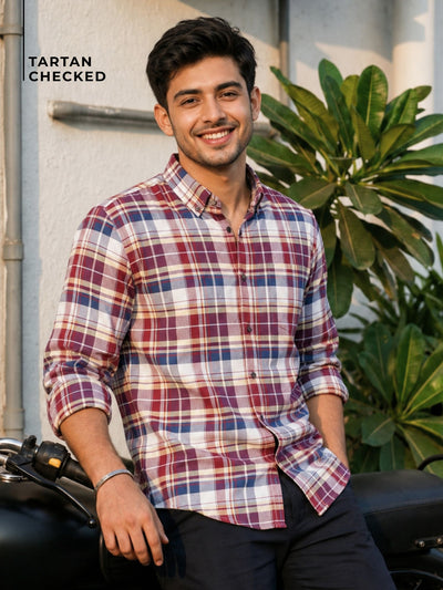 DENNISON Smart Tartan Checked Button-Down Collar Casual Shirt