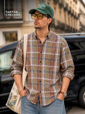 DENNISON Smart Tartan Checks Checked Button-Down Collar Casual Shirt