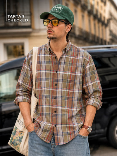 DENNISON Smart Tartan Checks Checked Button-Down Collar Casual Shirt