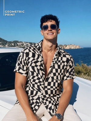 DENNISON Men White Block Printed Shirt