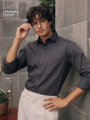 Steel Grey: Cotton Formal Shirt