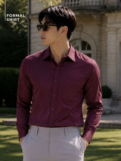 DENNISON Wine Pure Cotton Formal Shirt