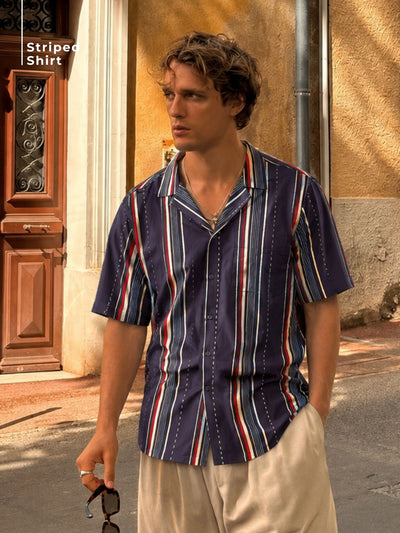 Blue & White: Full Sleeves Button-Down Collar Striped Shirt