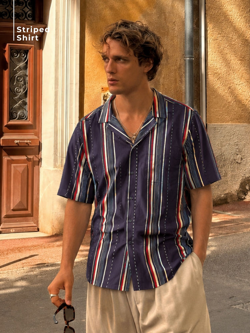 Blue & White: Full Sleeves Button-Down Collar Striped Shirt