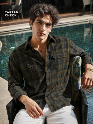 Olive Green: Full Sleeves Checked Shirt