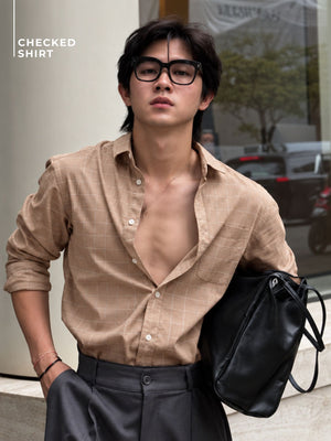 Brown: Full Sleeves Checked Formal Shirt