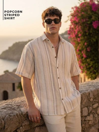 Drop Shoulder Half Sleeves Popcorn Oversized Shirt