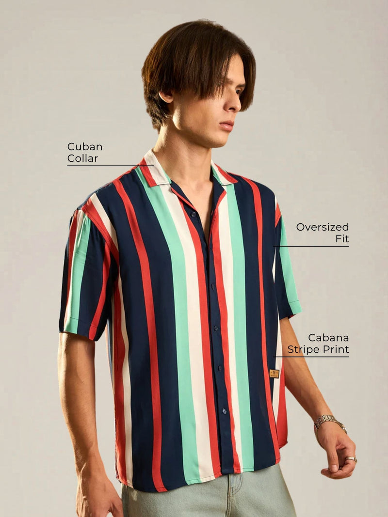 Navy Blue: Half Sleeves Oversized stripes Shirt