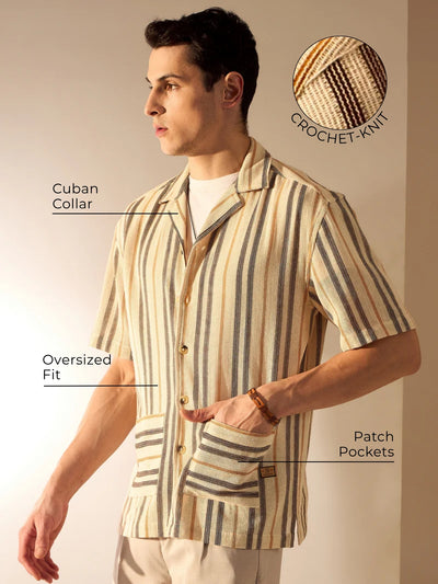 Crochet Oversized Striped Shirt