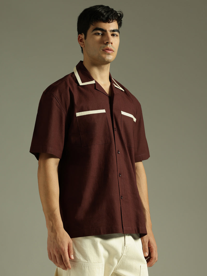 Brown & Cream: Double Pocket Oversized Cotton Shirt