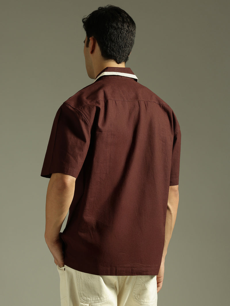Brown & Cream: Double Pocket Oversized Cotton Shirt
