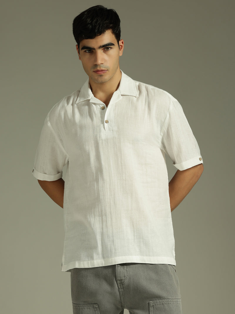 White: Half Sleeves Muslin Oversized Kurta Shirt