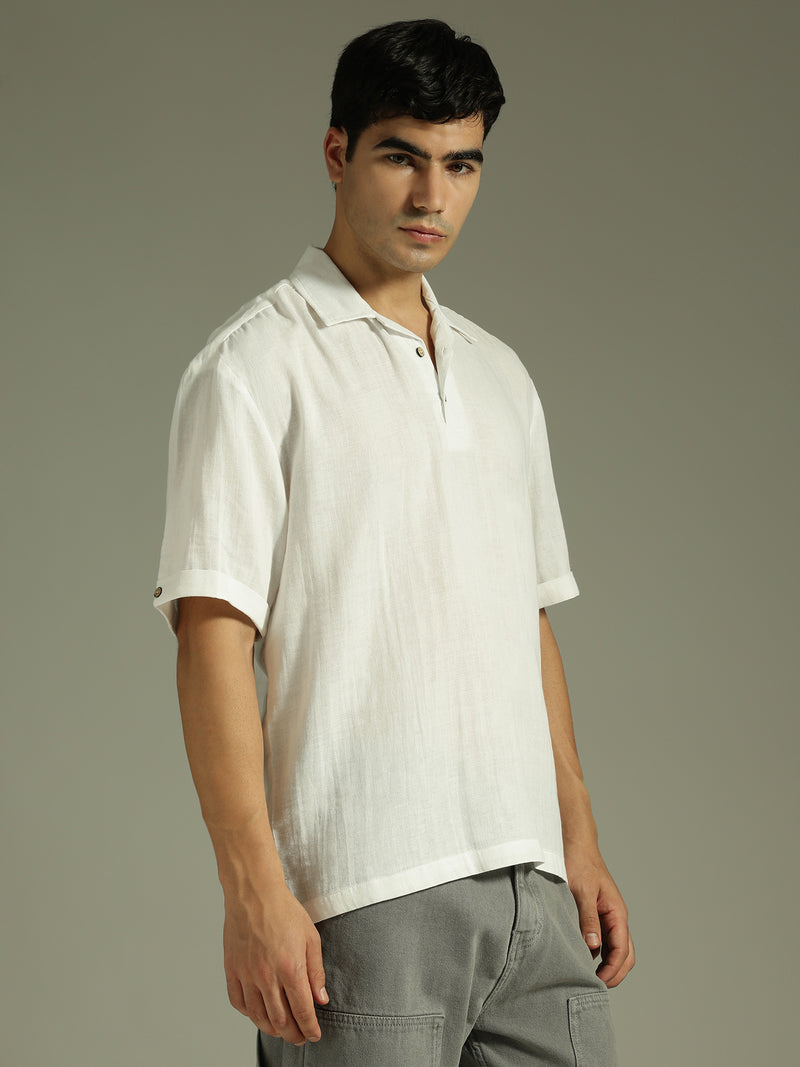 White: Half Sleeves Muslin Oversized Kurta Shirt