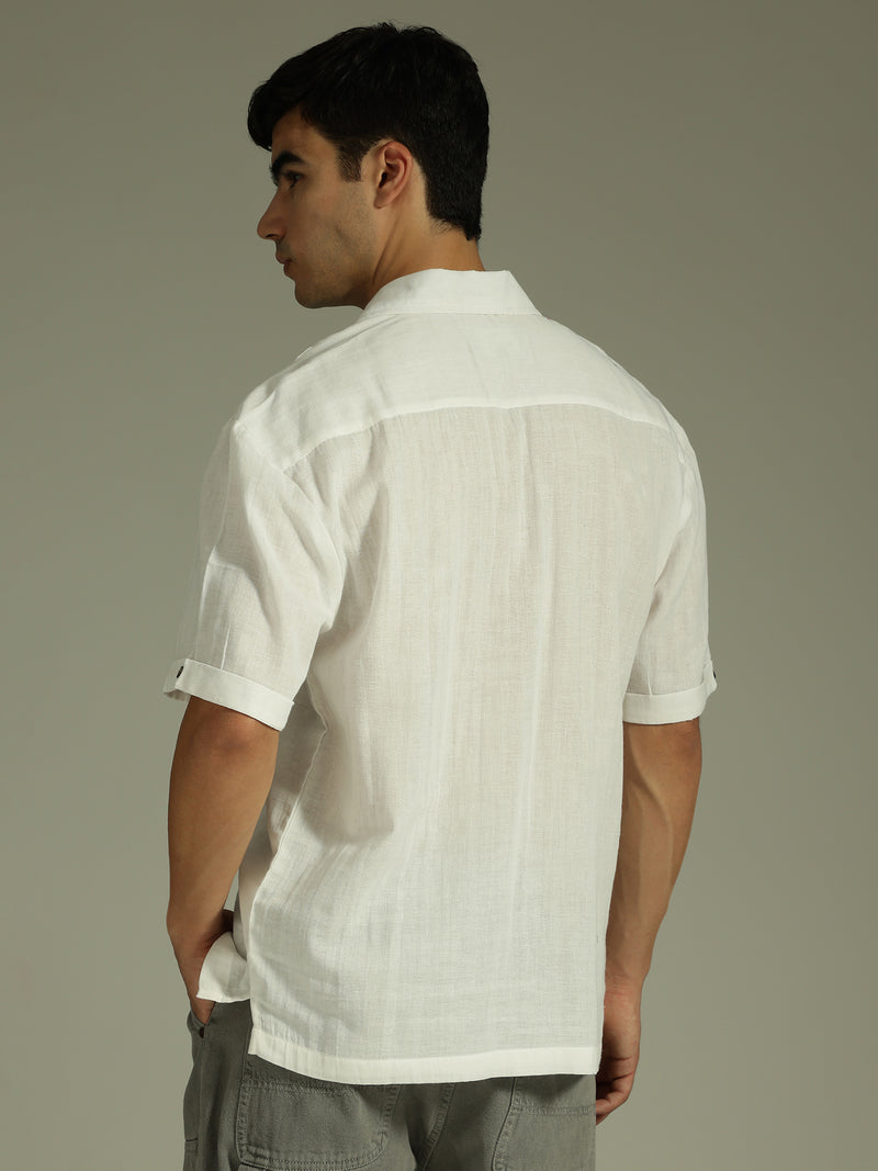 White: Half Sleeves Muslin Oversized Kurta Shirt