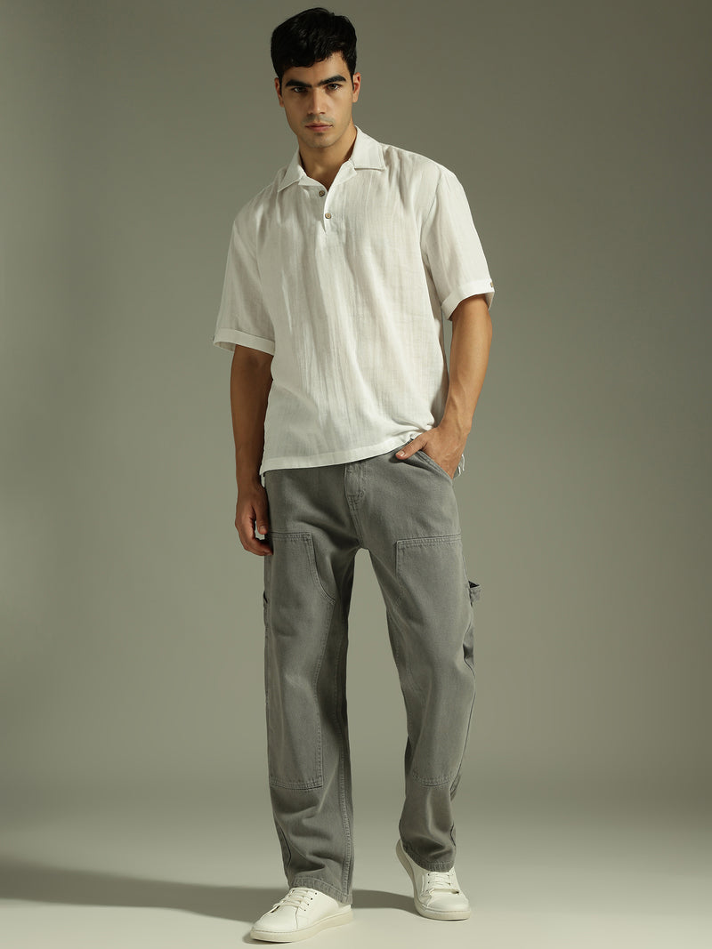 White: Half Sleeves Muslin Oversized Kurta Shirt