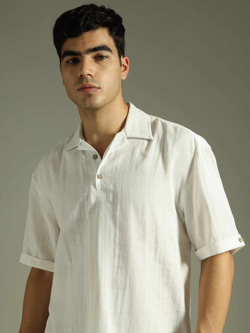 White: Half Sleeves Muslin Oversized Kurta Shirt