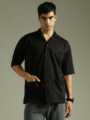 Dennison men's black resort wear oversized shirt front view