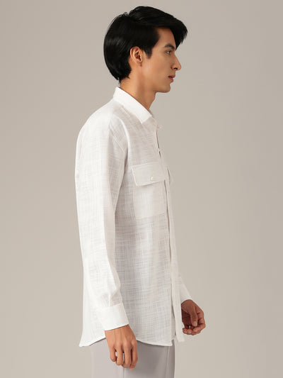 White: Double Flap Pockets Oversized Drop-Shoulder Shirt