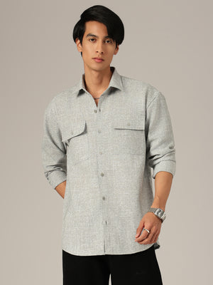 Light Grey: Double Flap Pockets Oversized Drop-Shoulder Shirt