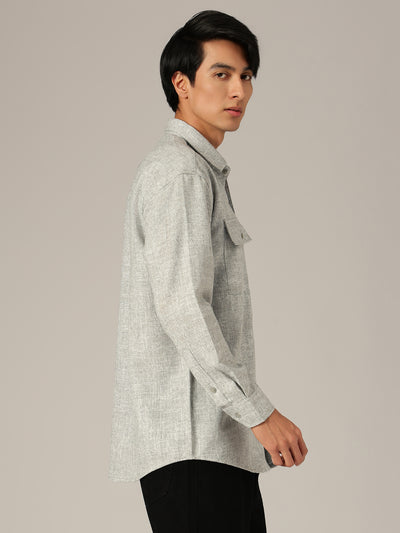 Light Grey: Double Flap Pockets Oversized Drop-Shoulder Shirt