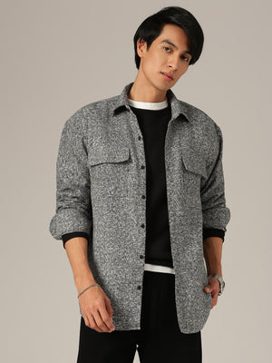 Charcoal: Double Flap Pockets Oversized Drop-Shoulder Shirt