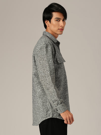 Charcoal: Double Flap Pockets Oversized Drop-Shoulder Shirt