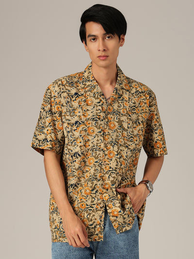 Olive & Cream: Floral Block Printed Sustainable Casual Shirt