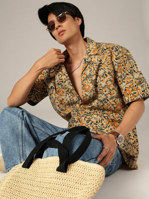 Olive & Cream: Floral Block Printed Sustainable Casual Shirt