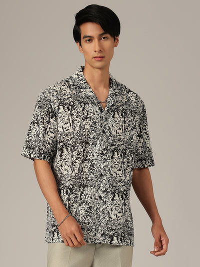 White & Black: Graphic Printed Oversized Casual Shirt