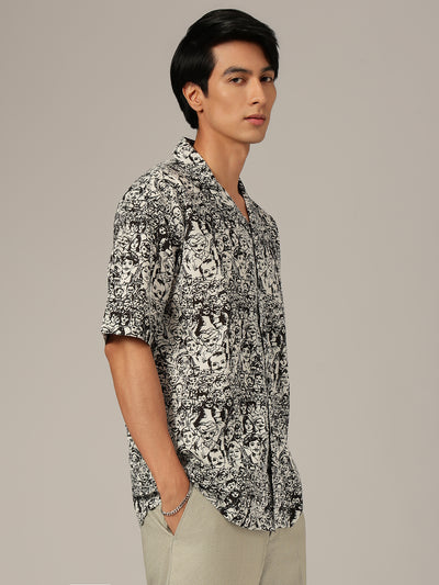 White & Black: Graphic Printed Oversized Casual Shirt