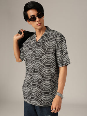 Black & White: Ethnic Printed Drop-Shoulder Oversized Shirt