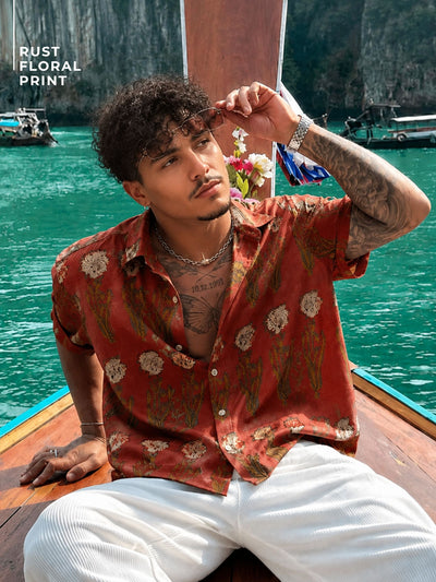 Rust Floral Printed Shirt