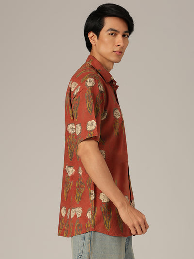 Rust Floral Printed Shirt