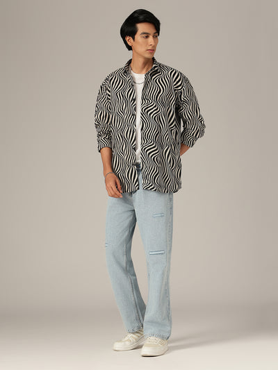 Black & White: Zebra‑Stripes Printed Oversized Casual Shirt