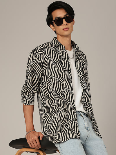 Black & White: Zebra‑Stripes Printed Oversized Casual Shirt