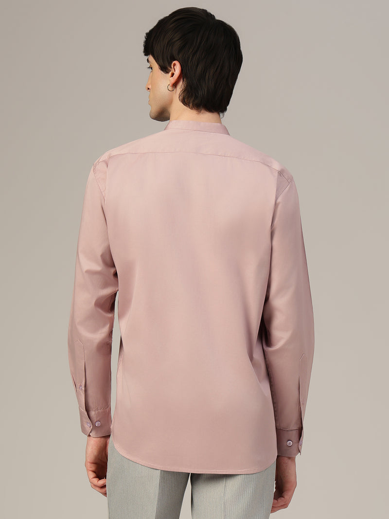 Pink Mandarin Collar Formal Cotton Shirt