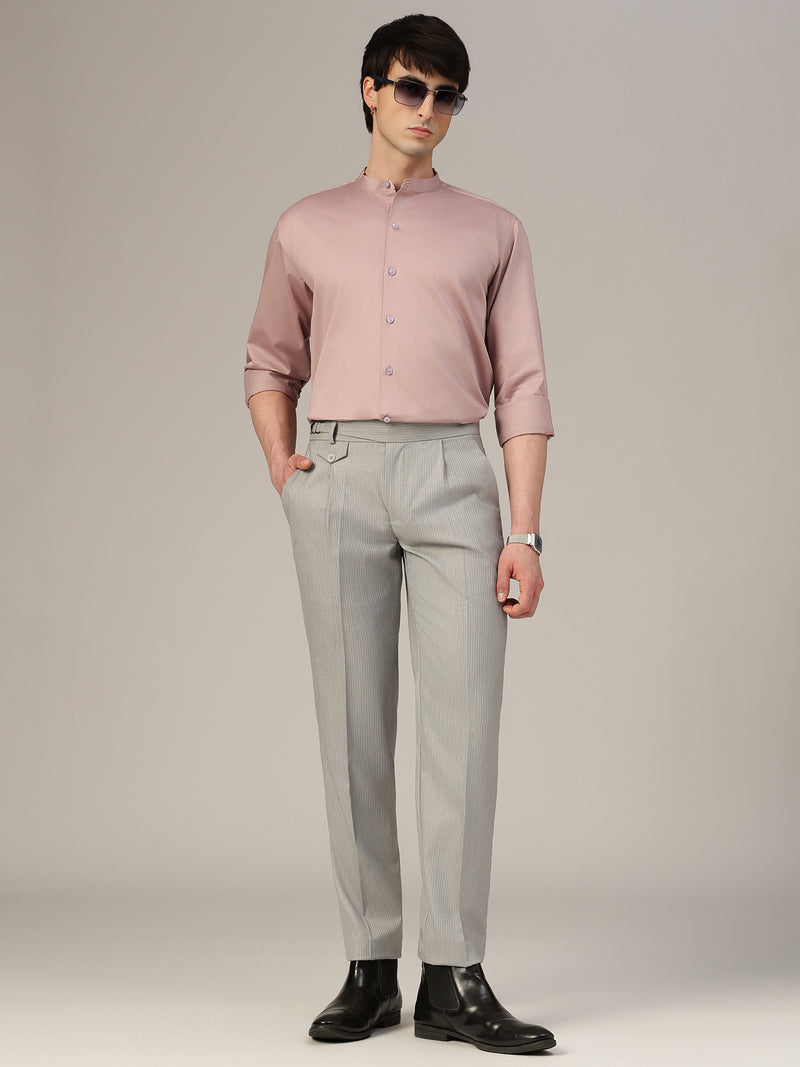 Pink Mandarin Collar Formal Cotton Shirt