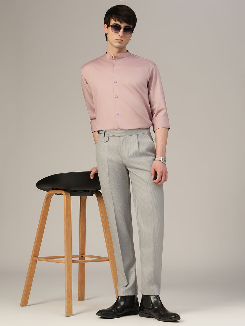 Pink Mandarin Collar Formal Cotton Shirt