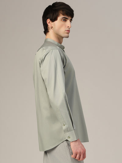 Dusty Green Mandarin Collar Formal Cotton Shirt