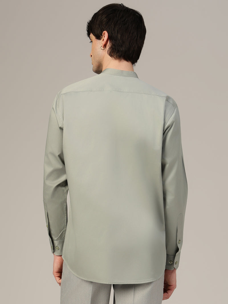Dusty Green Mandarin Collar Formal Cotton Shirt