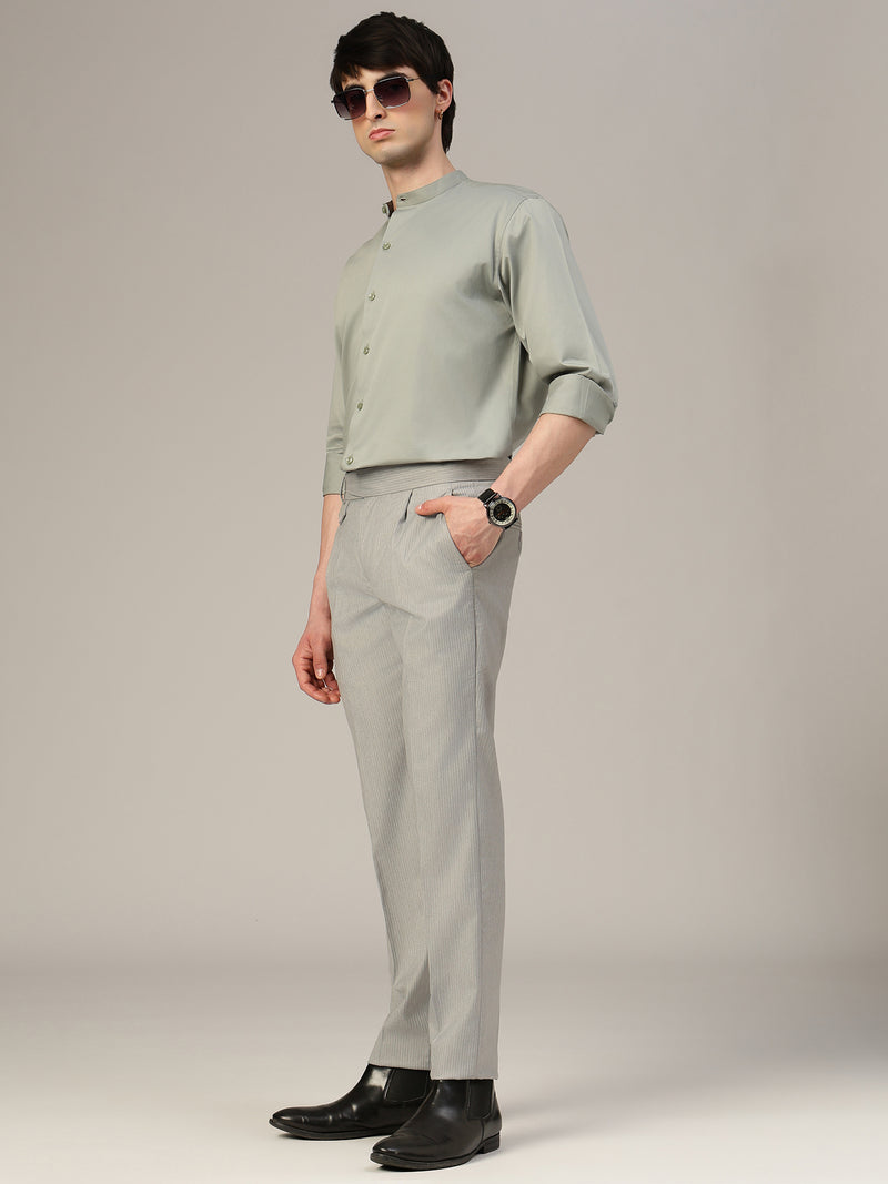 Dusty Green Mandarin Collar Formal Cotton Shirt