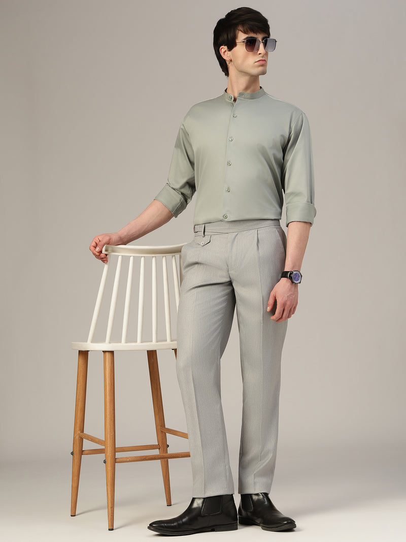 Dusty Green Mandarin Collar Formal Cotton Shirt