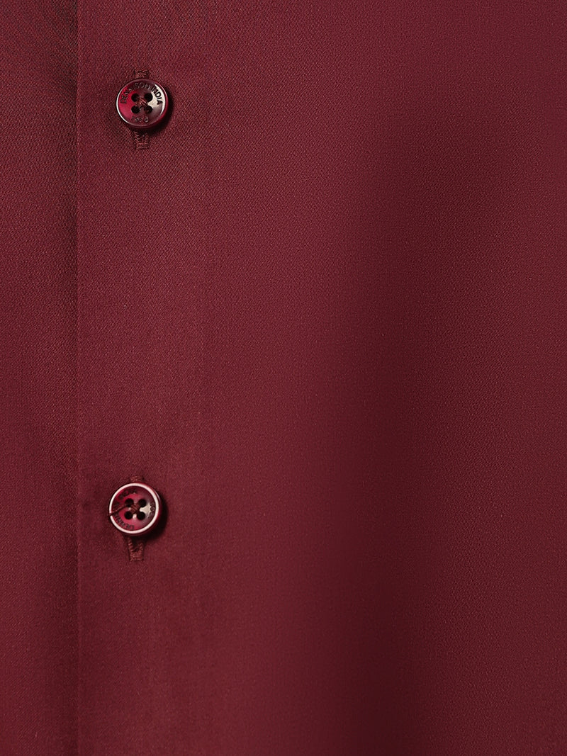 Wine Mandarin Collar Formal Cotton Shirt