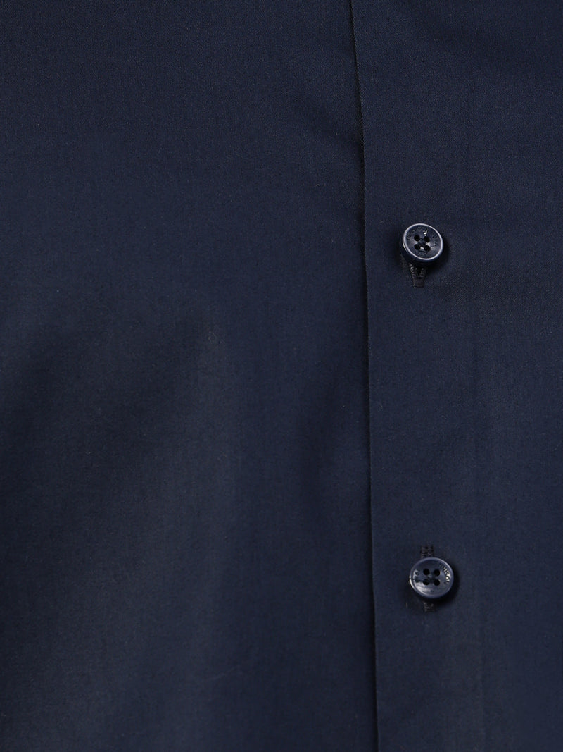 Blue Mandarin Collar Formal Cotton Shirt