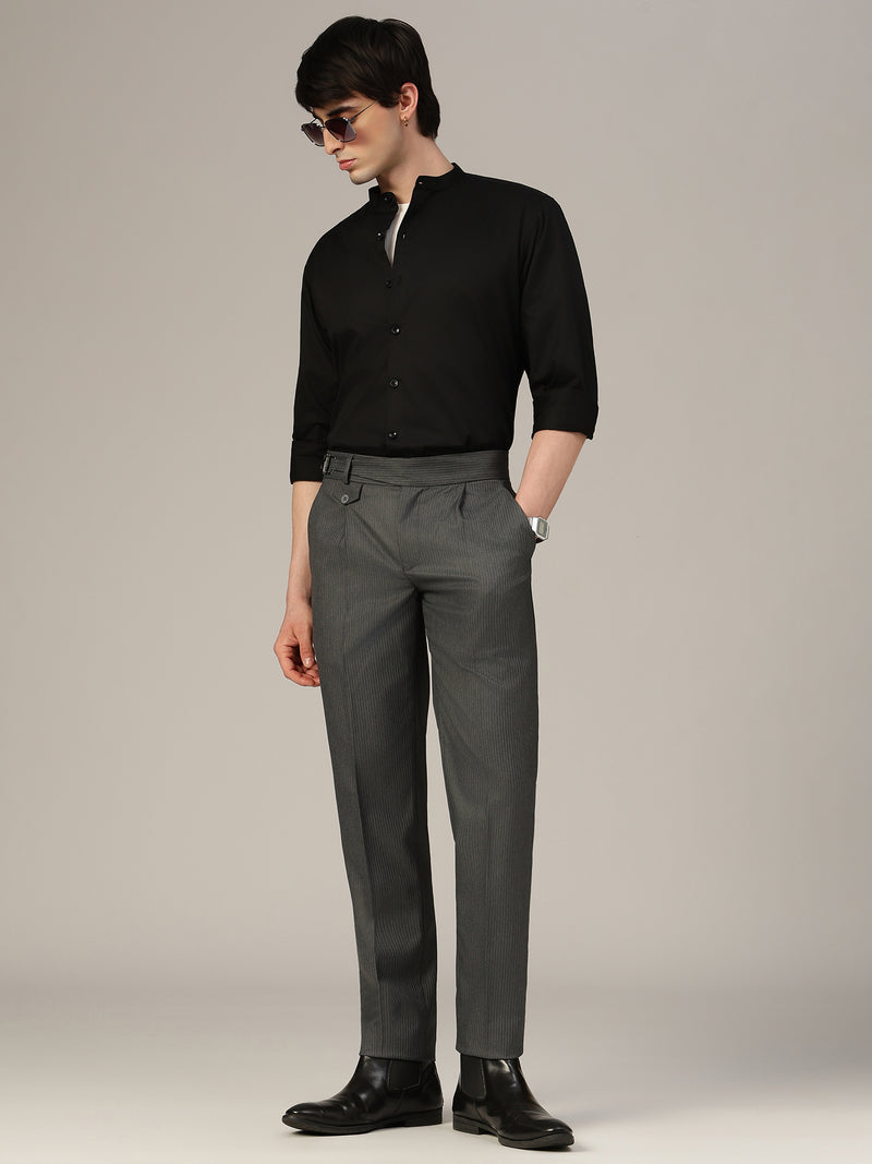 Black Mandarin Collar Formal Cotton Shirt