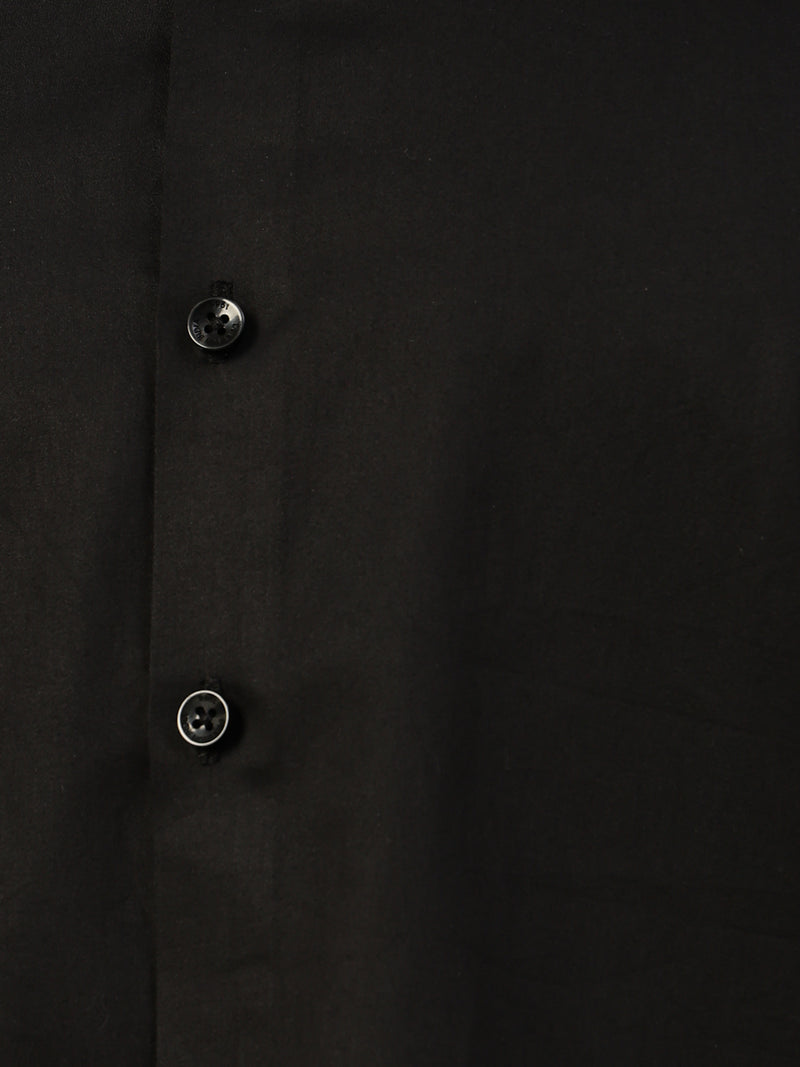 Black Mandarin Collar Formal Cotton Shirt