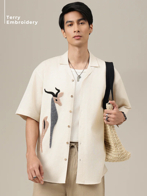 Giraffe Art Embroidered Shirt