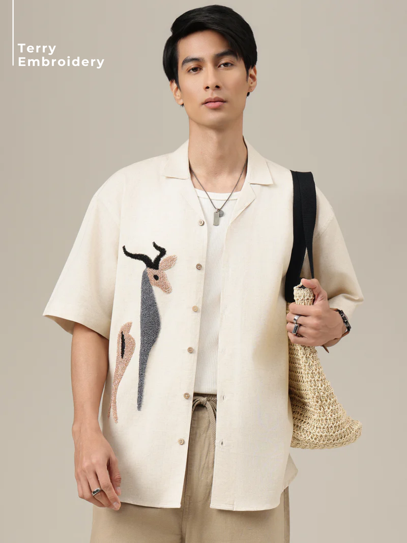 Giraffe Art Embroidered Shirt