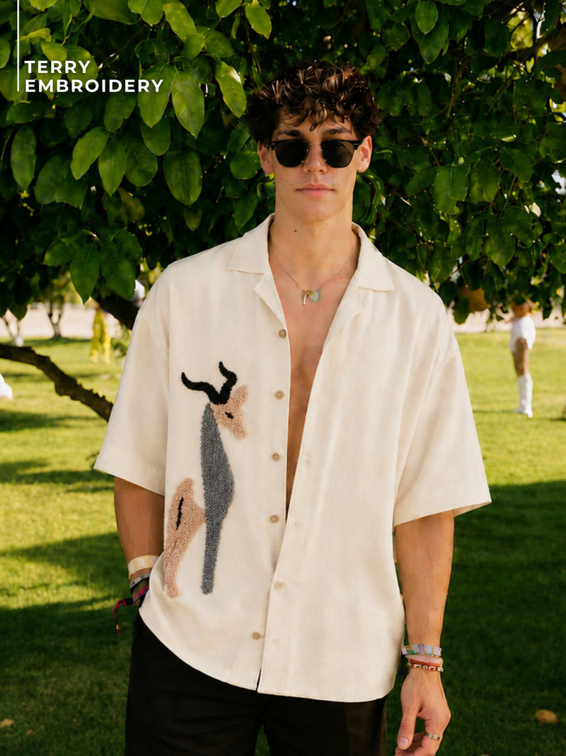 Giraffe Art Embroidered Shirt